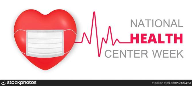 National Health Center Week in August. Healthcare, clinic center concept illustration. Big heart with pulse trace. It is for landing page, UI, flyer, banner, website. National Health Center Week in August. Healthcare, clinic center concept illustration. Big heart with pulse trace.