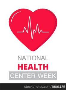 National Health Center Week in August. Healthcare, clinic center concept illustration. Big heart with pulse trace. It is for landing page, UI, flyer, banner, website. National Health Center Week in August. Healthcare, clinic center concept illustration. Big heart with pulse trace.