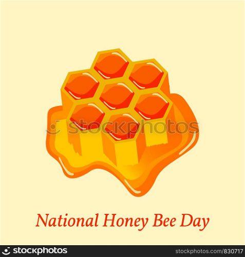 National Honey Bee Day in USA. Concept ecological event. 18 August. Honeycomb with honey, bright drawing. National Honey Bee Day in USA. Concept ecological event. Honeycomb with honey, bright drawing