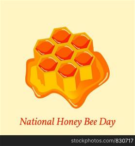 National Honey Bee Day in USA. Concept ecological event. 18 August. Honeycomb with honey, bright drawing. National Honey Bee Day in USA. Concept ecological event. Honeycomb with honey, bright drawing