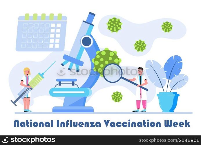 National Influenza Vaccination Week banner vector. Event is observed in December. Time to get flu vaccine illustration. CDC resources, vaccination messages, and activities.. National Influenza Vaccination Week banner vector. Event is observed in December. Time to get flu vaccine illustration.