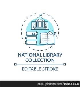 National library collection concept icon. Online library access idea thin line illustration. Digital Library. State intellectual resources. Vector isolated outline RGB color drawing. Editable stroke. National library collection concept icon