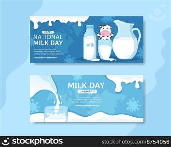 National Milk Day Banner Flat Cartoon Hand Drawn Templates Illustration