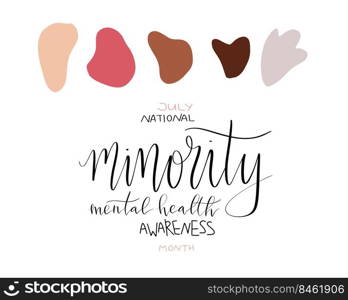 National minority mental health awareness month July poster with handwritten brush lettering template. National minority mental health awareness month July poster with handwritten brush lettering