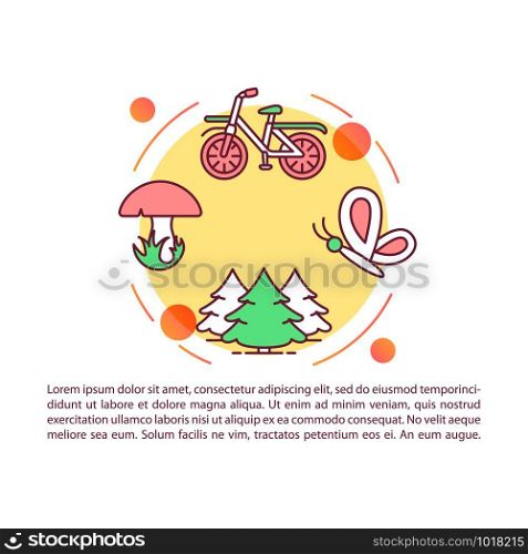 National park article page vector template. Outdoor recreation. Brochure, magazine, booklet design element with linear icons and text boxes. Print design. Concept illustrations with text space