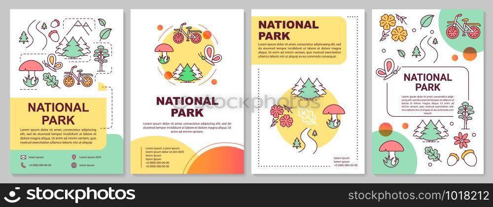 National park brochure template layout. Forest reserve. Flyer, booklet, leaflet print design with linear illustrations. Vector page layouts for magazines, annual reports, advertising posters