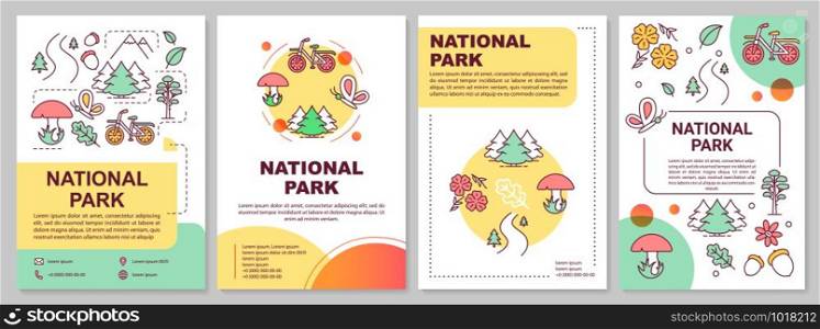 National park brochure template layout. Forest reserve. Flyer, booklet, leaflet print design with linear illustrations. Vector page layouts for magazines, annual reports, advertising posters