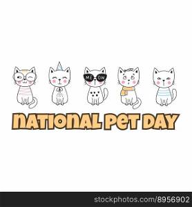 National Pet Day. Cute kittens in doodle style. Logo for  web banner. Animal festival.