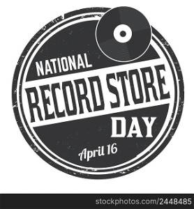 National record store day grunge rubber stamp on white background, vector illustration