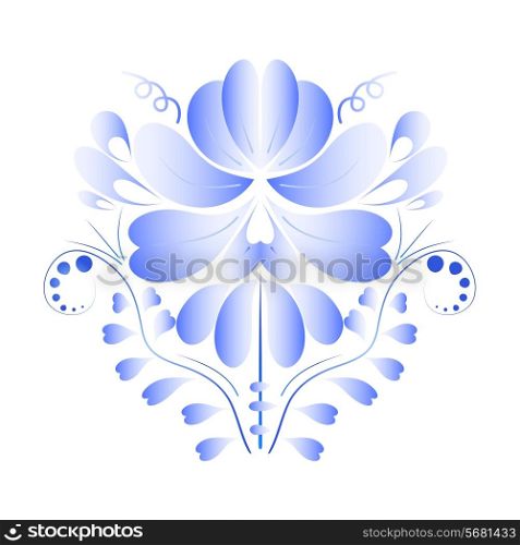 National Russian blue flower isolated on a white background. Gzhel style. Vector illustration.