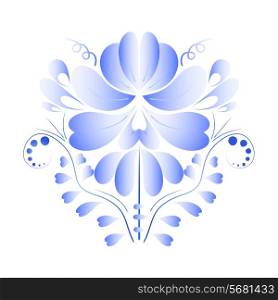 National Russian blue flower isolated on a white background. Gzhel style. Vector illustration.