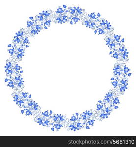 National Russian painting. Gzhel. Round floral design element. Vector illustration.