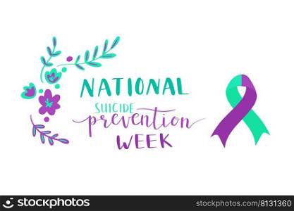national suicide prevention week hand lettering vector illustration in script. Teal and purple colors. national suicide prevention week hand lettering vector illustration. Teal and purple colors