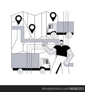 National transport abstract concept vector illustration. National transportation system, truck with flag, car driver, urban life, trailer on road, lorry industry, motorway abstract metaphor.. National transport abstract concept vector illustration.