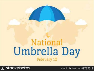 National Umbrella Day Celebration on February 10th to Protect us from Rain and Sun in Flat Cartoon Hand Drawn Template Illustration