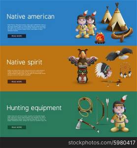Native American Banners With National Attributes. Native American banners with national attributes hunting and spirituality vector illustration