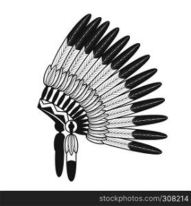 Native American Feathered Headdress. Vector Indian war bonnet. Native American Feathered War Bonnet