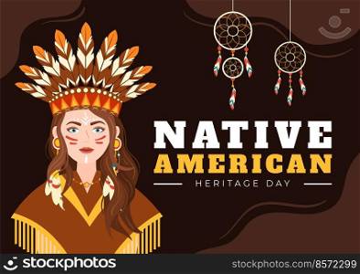 Native American Heritage Day Template Hand Drawn Cartoon Flat Illustration to Recognize the Achievements and Contributions of Tribal Indian Culture