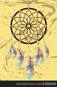 Native american indian dream catcher traditional symbol. Bright card card with colored feathers and beads. Native american indian dream catcher traditional symbol. Bright card card with colored feathers and beads.