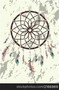 Native american indian dream catcher traditional symbol. Bright card card with colored feathers and beads. Native american indian dream catcher traditional symbol. Bright card card with colored feathers and beads.