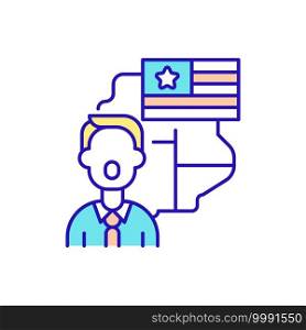 Native English speakers RGB color icon. American accent training. Speaking language easily and correctly. English pronunciation and fluency course. Language proficiency. Isolated vector illustration. Native English speakers RGB color icon
