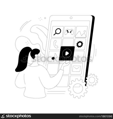 Native mobile app abstract concept vector illustration. Smartphone application, programming language, operating system, online store, marketplace, web browser, software abstract metaphor.. Native mobile app abstract concept vector illustration.