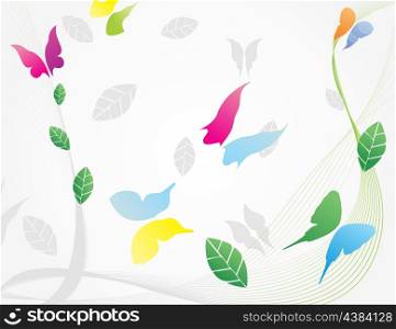 Natural background. Natural background from butterflies and leaves. A vector illustration