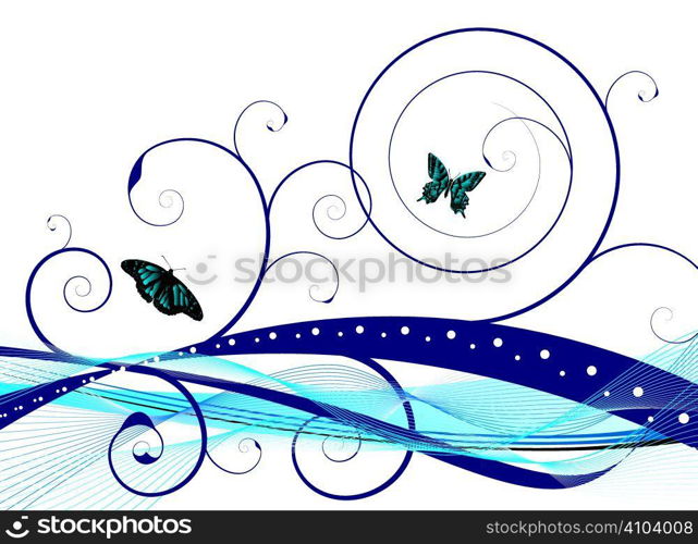 Natural background with an abstract style and floral designs with butterflys