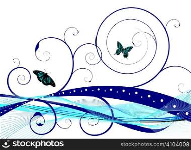 Natural background with an abstract style and floral designs with butterflys