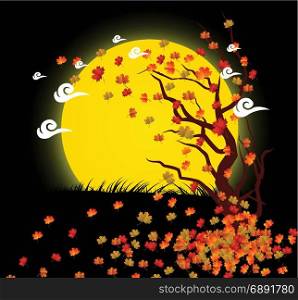 Natural background with leaves and moonlight