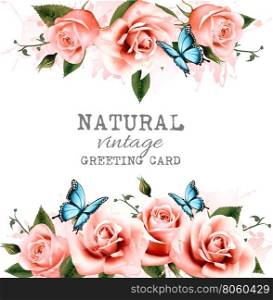 Natural background with roses. Vintage vector.