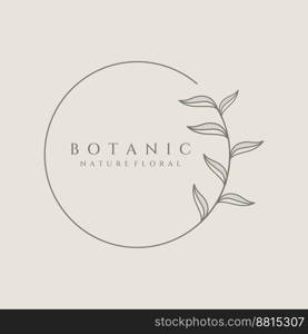 Natural botanical logo organic design with leaves, flowers, stems. With a minimalist outline, elegant.Suitable for beauty products, badges, weddings and business.