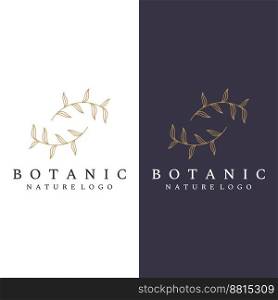 Natural botanical logo organic design with leaves, flowers, stems. With a minimalist outline, elegant.Suitable for beauty products, badges, weddings and business.