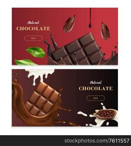Natural Chocolate Horizontal Banners promoting dark and milk chocolate variety realistic vector illustration