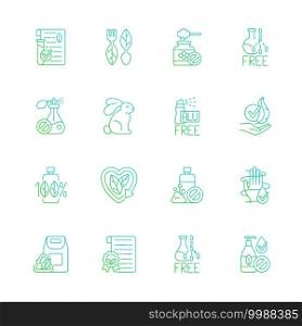 Natural cosmetic gradient linear vector icons set. Harmful chemical additives. Ecofriendly. Silhouette symbols. Thin line contour symbols bundle. Isolated vector outline illustrations collection. Natural cosmetic gradient linear vector icons set