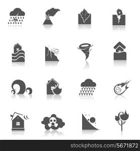 Natural disaster environmental catastrophe icons black set isolated vector illustration
