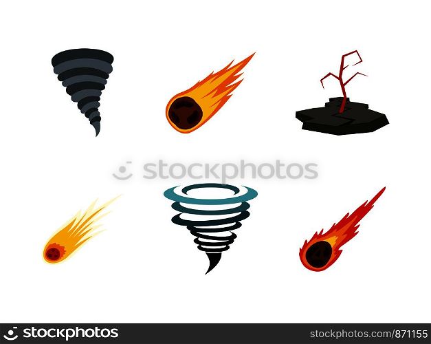 Natural disaster icon set. Flat set of natural disaster vector icons for web design isolated on white background. Natural disaster icon set, flat style