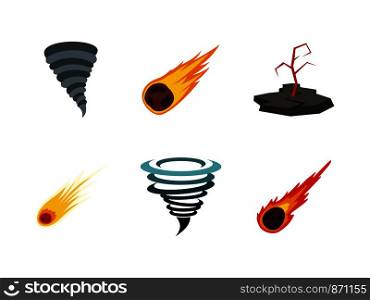 Natural disaster icon set. Flat set of natural disaster vector icons for web design isolated on white background. Natural disaster icon set, flat style