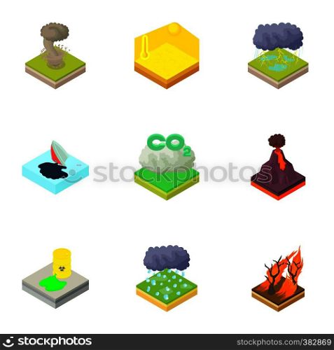 Natural disaster icons set. Cartoon illustration of 9 natural disaster vector icons for web. Natural disaster icons set, cartoon style