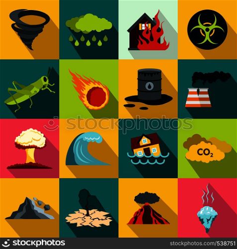 Natural disaster icons set in flat style for any design. Natural disaster icons set, flat style