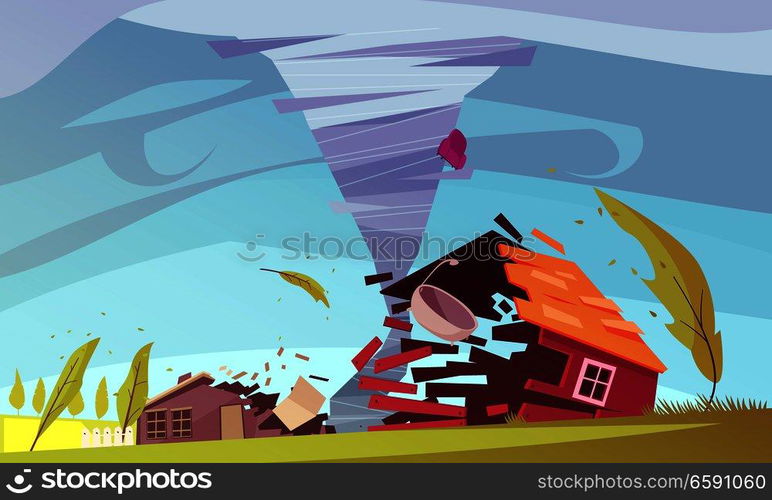 Natural Disasters Outdoor Composition With Living House On Storm Flat 