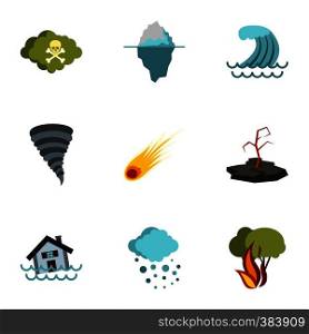 Natural emergency icons set. Flat illustration of 9 natural emergency vector icons for web. Natural emergency icons set, flat style