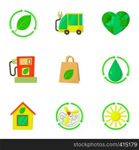 Natural environment icons set. Cartoon illustration of 9 natural environment vector icons for web. Natural environment icons set, cartoon style