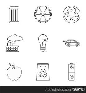Natural environment icons set. Outline illustration of 9 natural environment vector icons for web. Natural environment icons set, outline style