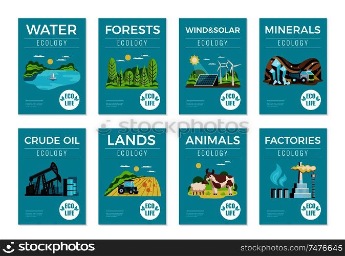Natural environmental resources vertical banners set with ecology symbols flat isolated vector illustration
