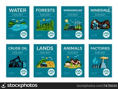 Natural environmental resources vertical banners set with ecology symbols flat isolated vector illustration