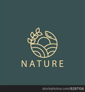 natural farm sun and plant icon vector illustration template design
