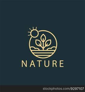 natural farm sun and plant icon vector illustration template design