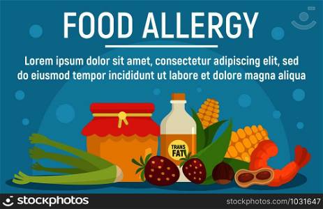 Natural food allergy concept banner. Flat illustration of natural food allergy vector concept banner for web design. Natural food allergy concept banner, flat style