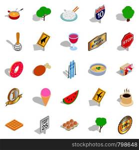 Natural food icons set. Isometric set of 25 natural food vector icons for web isolated on white background. Natural food icons set, isometric style